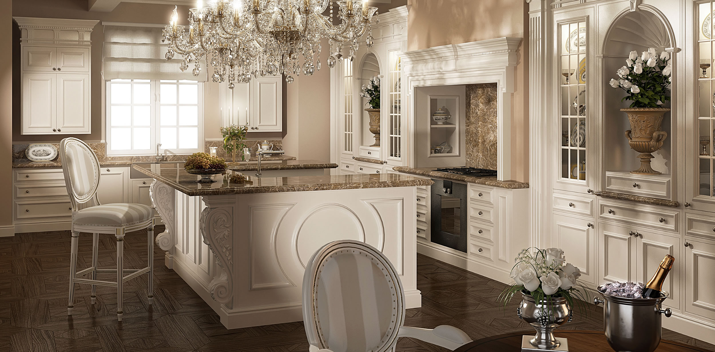 Classic solid wood luxury white kitchen cabinets