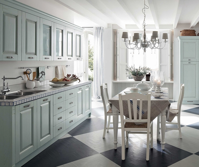 Customized European solid wood kitchen cabinet with Mediterranean style kitchen workbench