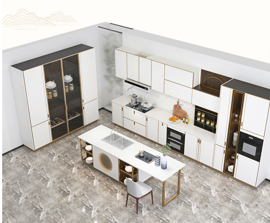 Customized quartz stone table top island kitchen cabinet countertop aluminium small kitchen cabinet all in one kitchen furniture