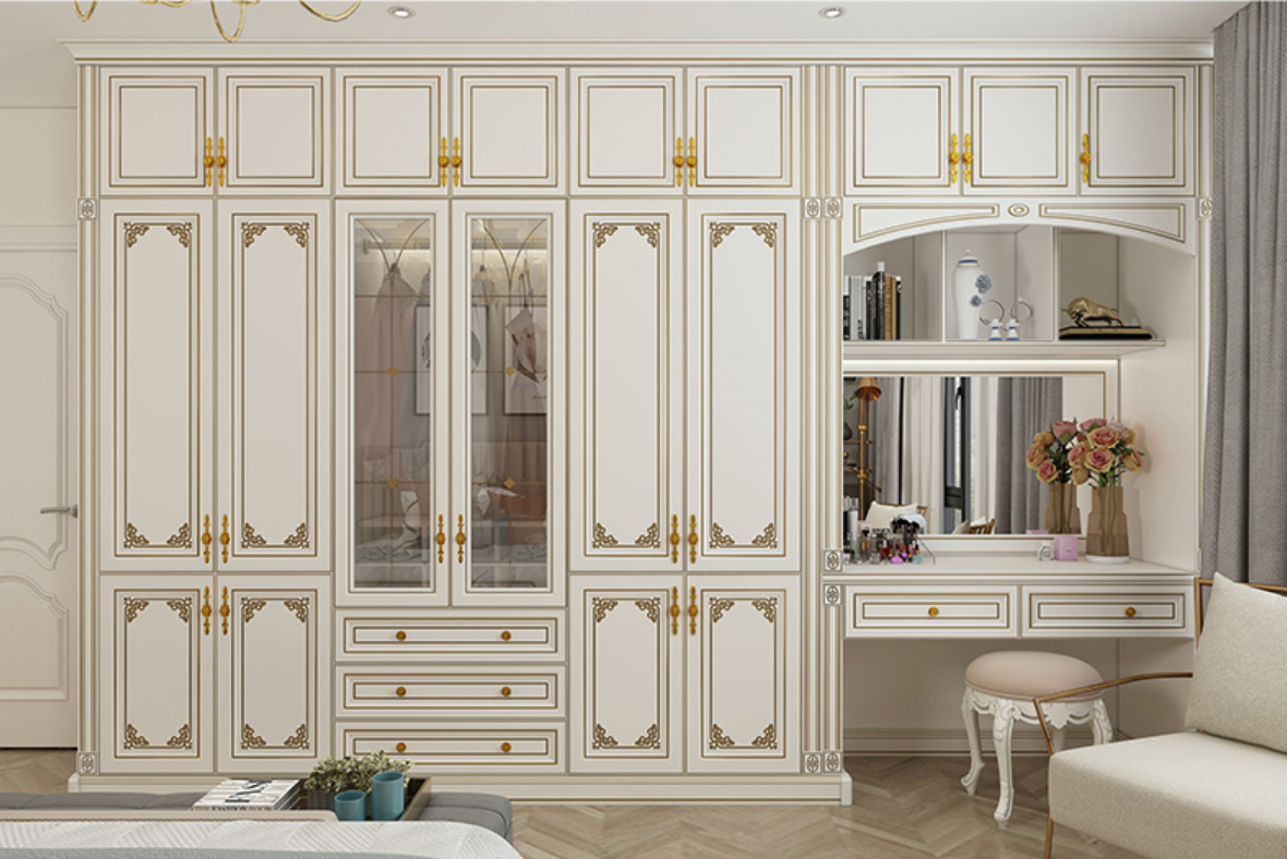Bedroom wardrobe carved solid wood door closure wardrobe dresser customized