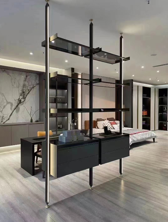  bedroom Aluminum wardrobe rack Cloakroom minimalist column storage rack open wardrobe design