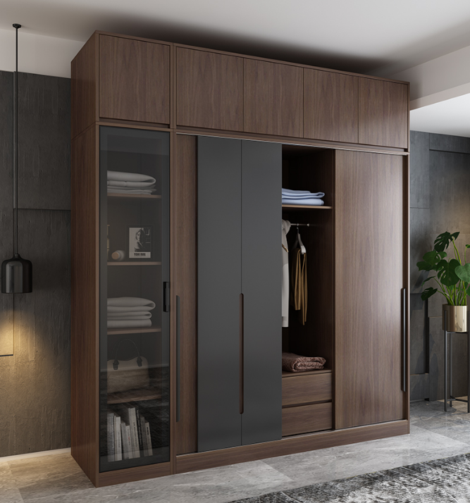  Walnut color home furniture Bedroom lockers Coat cabinets cheap wardrobe with lock and key