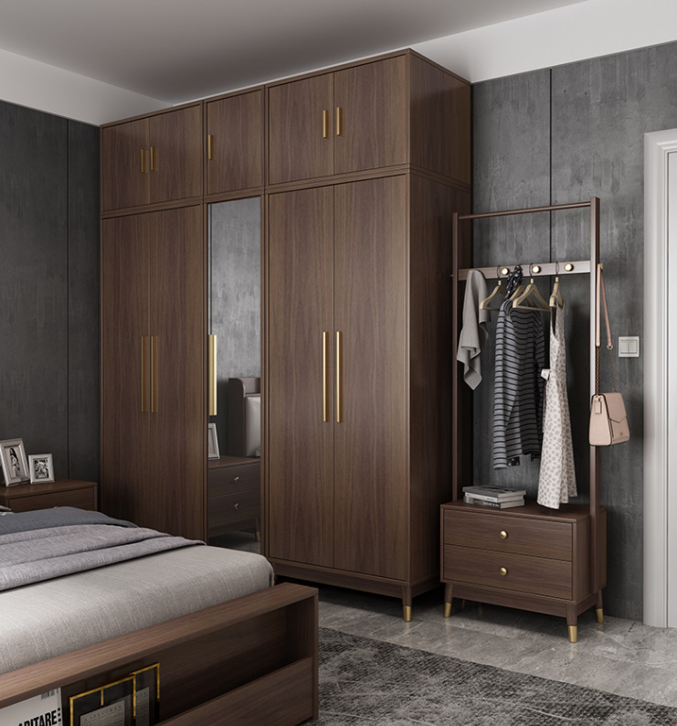   bedroom Modern household bedroom wooden wardrobes with mirror coat cabinet combination