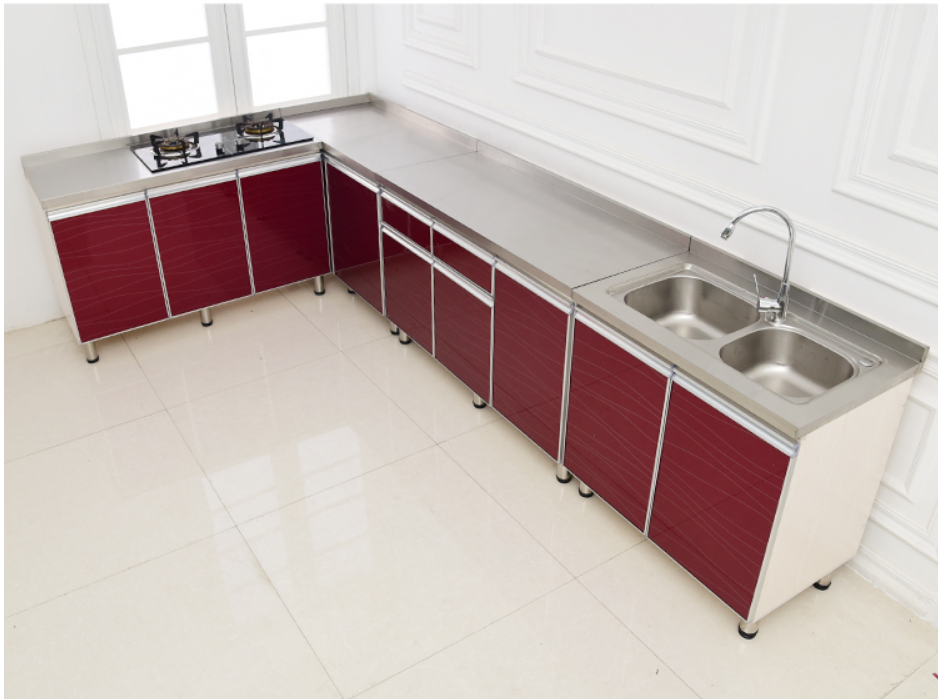 stainless steel Kitchen Embedded simple aluminum alloy kitchen glass door cabinet commercial kitchen equipment