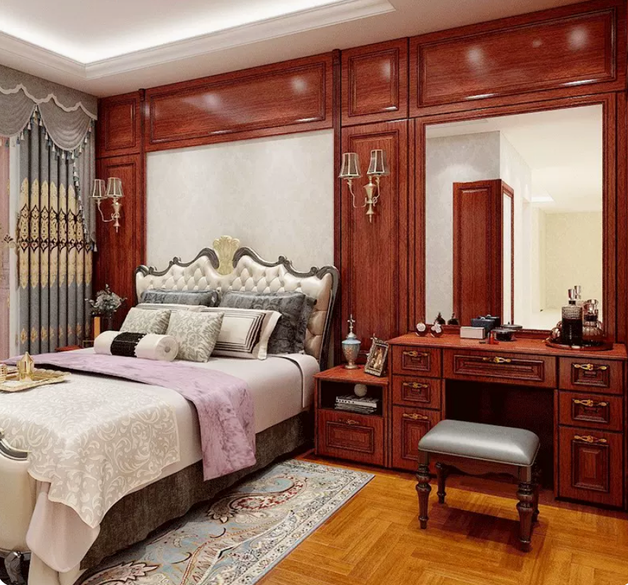 Modern  Customized Cloakroom Red solid wood wardrobe bedroom design wardrobe wood cutting machine