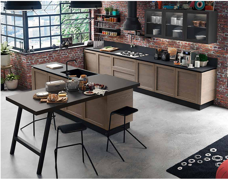 Luxuriously kitchen Cabinet classic all new kitchen cabinets Customized log kitchen cabinet with rock countertop in American kitchen 