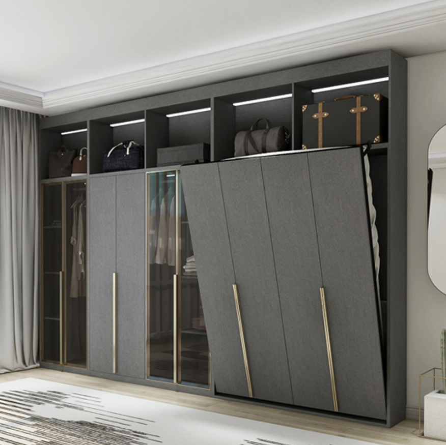 sliding aluminium wardrobe door locks Customized multifunctional invisible wall bed combined wardrobe