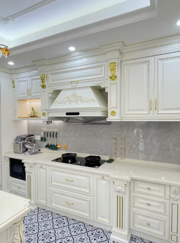 ready to assemble kitchen cabinets French style gold-painted integrated cabinet Custom kitchen European style cabinet 
