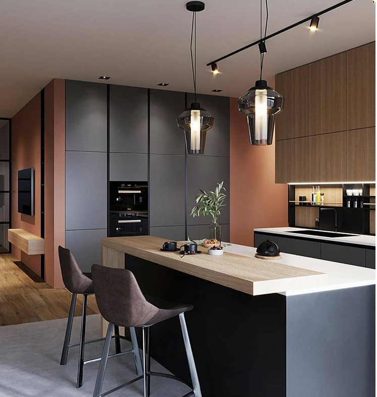 country design kitchen cabinet mahogany Grey board kitchen overall cabinet customization Modern light luxury cabinet customized design