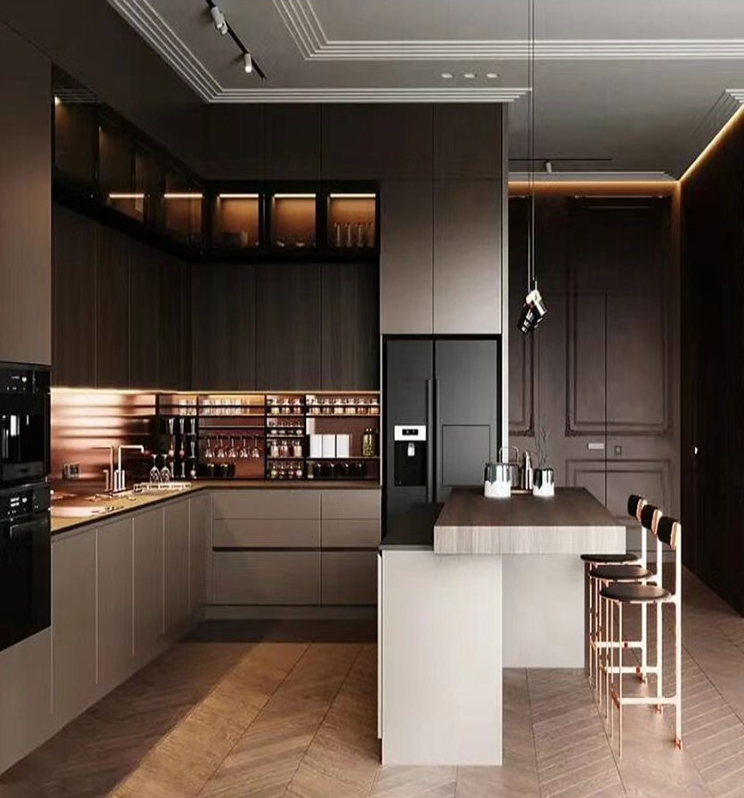 kitchen cabinets oak countertop Cabinet custom  island platform modern and simple northern Europe kitchen